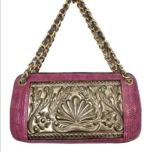Women’s  Snakeskin And Textured Metal Hard case Shoulder Bag Pink